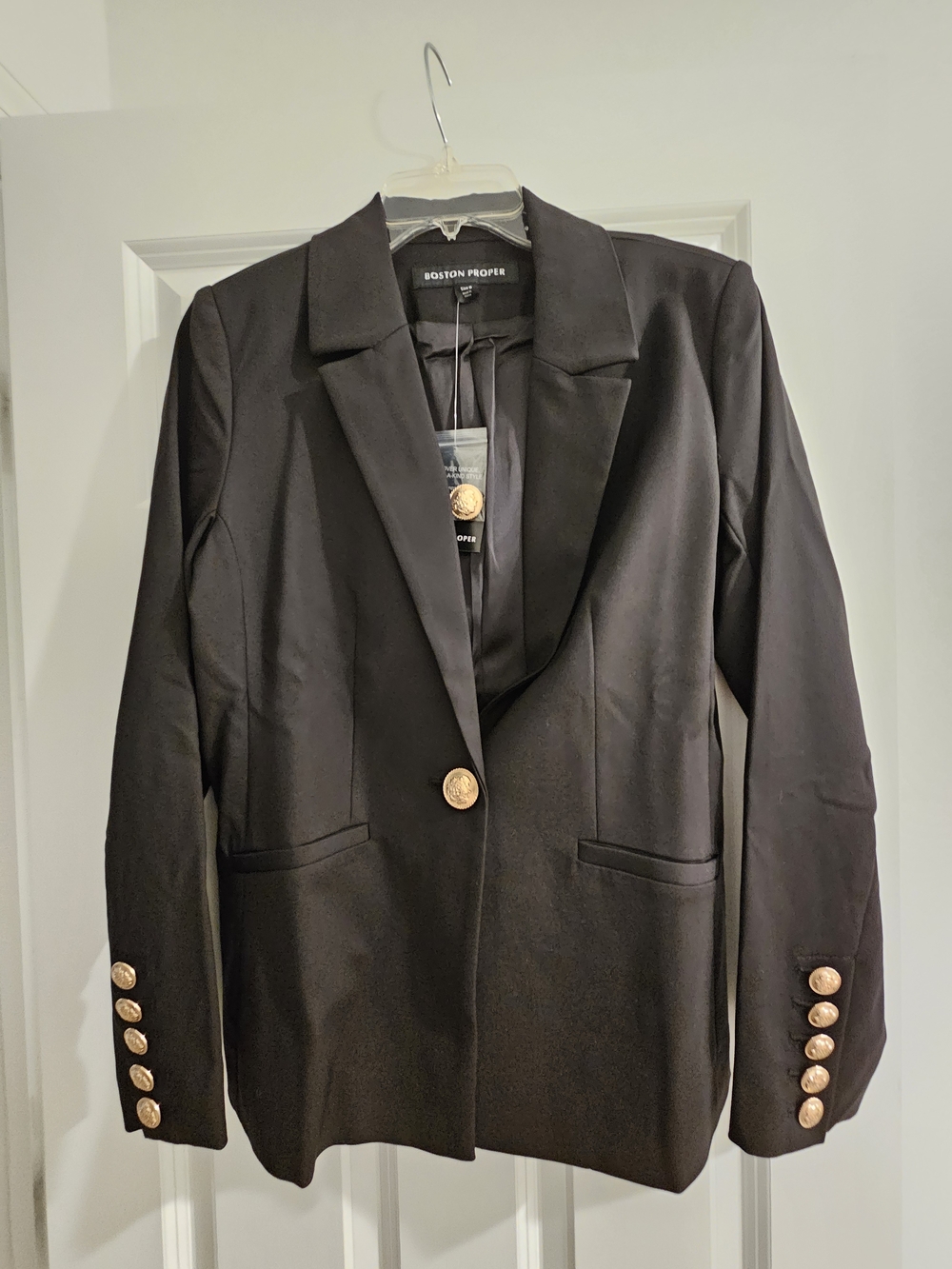 Boston Proper Black Blazer with Gold Buttons